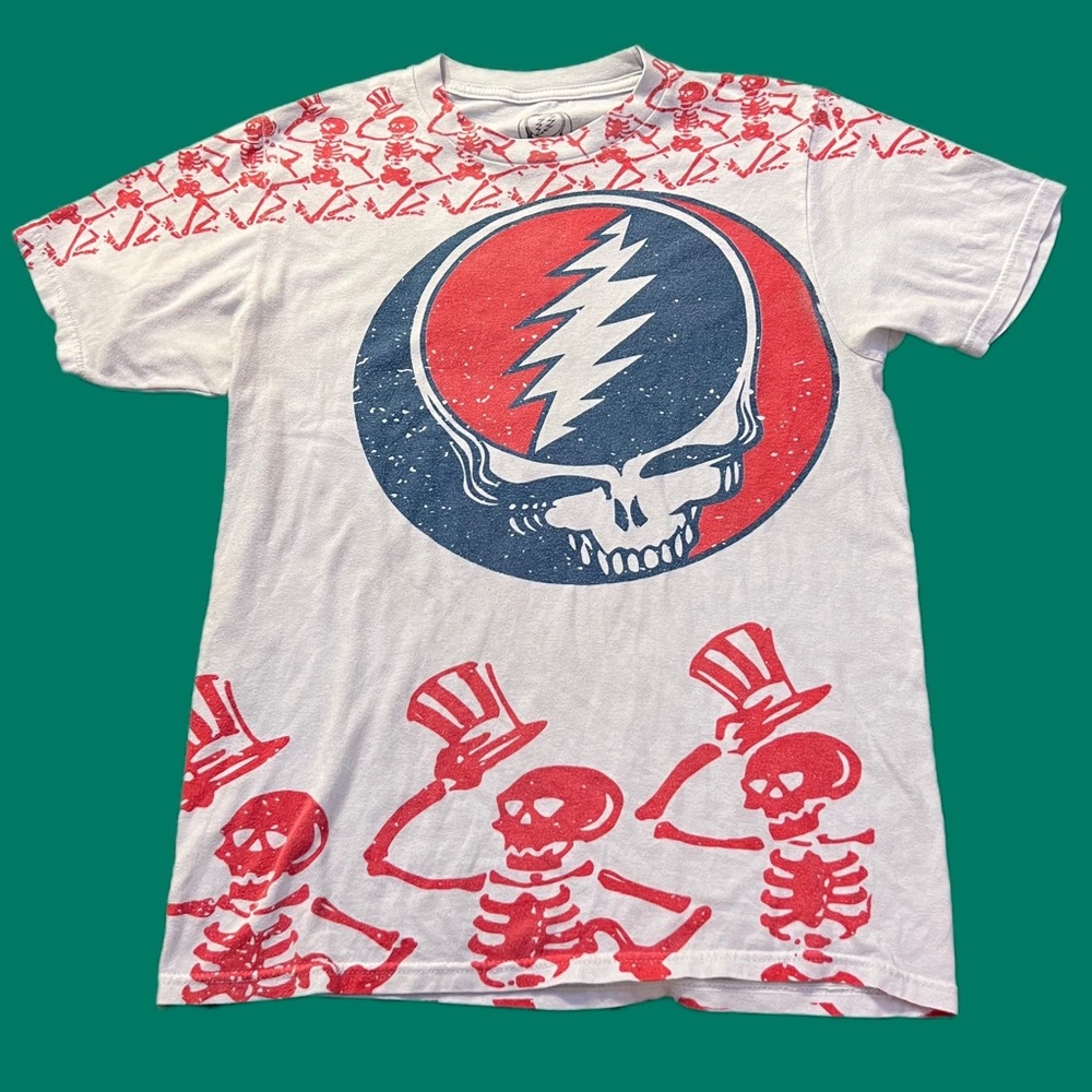 2018 Grateful Dead All Over Print Skeleton Graphic T Shirt White